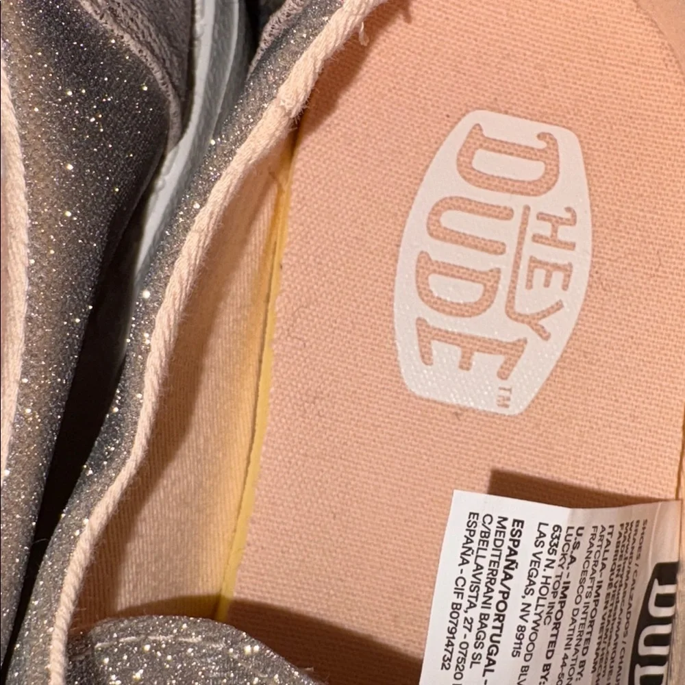 Hey Dude Kid’s Silver Sparkle Glitter Slip-On Shoes NWOT Back to School